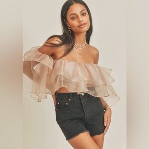Akira Tulle Off The Shoulder Cropped Blouse Size M